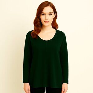 Eileen Fisher 100% Merino Wool Pullover Forest Green Knit Sweater Size S